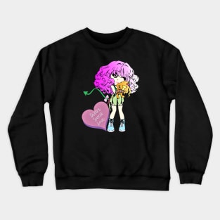 Cute Anime/Chibi Girl with Pet Crewneck Sweatshirt